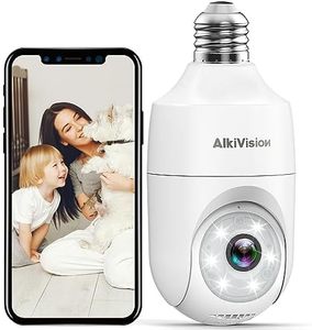 lot 5020 image: Alkivision 2K Light Bulb Security Cameras Wireless Outdoor - 2.4G Hz 360 Motion Detection Cameras for Home Security Outside Indoor, Full-Color Night Vision, Auto Tracking, Siren Alarm, 247 Recording