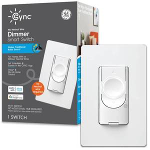lot 5021 image: GE Cync No Neutral Wire- Dimmer 1.5-amp Single-pole3-way Illuminated Touch Smart Light Switch with Wall Plate, White