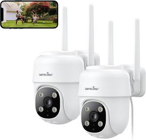 lot 5023 image: Wansview 2K Security Cameras Outdoor-2.4G WiFi Cameras for Home Security Outside (Corded), Color Night Vision, 247 SD Card Storage (2Pack)