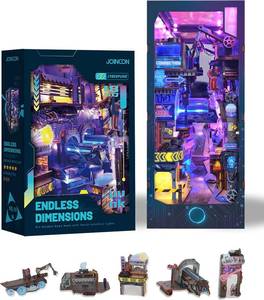 lot 5029 image: Cyberpunk Book Nook Kit with LED Light - 3D Wooden Puzzles Book Nook for Book Shelf Decor - DIY Dollhouse Kit - Excellent Create Your Own Cyberpunk World (Endless Dimensions)
