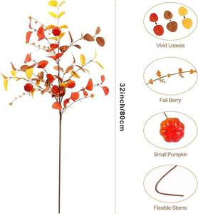 lot 5035 image: Beferr Fall Eucalyptus Stems Decor- 2Pcs 32 Tall Faux Eucalyptus Leaves Pumpkins Fall Artificial Flowers Arrangements for Table Centerpiece Autumn Farmhouse Party Home Decorations