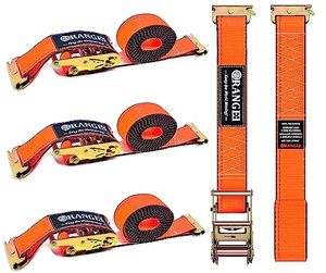 lot 5038 image: ORANGEE 4 Pack E Track Ratchet Strap 4500lb Breaking Strength for Container, Cargo Vans, Trailer Load Hi Visible Neon Orange Color