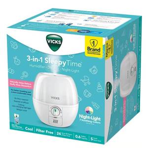 lot 5042 image: Vicks 0.6 gal 200 sq ft 3-in-1 Aroma Diffuser Humidifier WMood Light