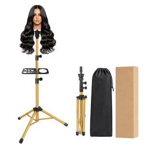 lot 1002 image: AliLeader 50 Inch Wig Stand Tripod with Tray Adjustable Mannequin Head Stand Stainless Steel Wig Tripod Stand Wig Head Stand for Hairdressing Training (Mannequin Head Not Included,Golden)