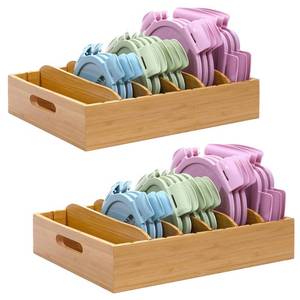 lot 1017 image: XiaoyuziTF Bamboo Lid Holder Food Container, Kitchen Organizer with 5 Adjustable Dividers, Cabinet Organizer for Food, Kitchen Gadget, Container Lids (2pcs)