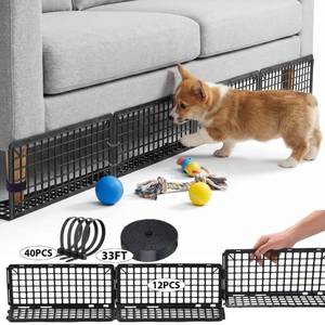 lot 1939 image: ANGREEL 12Pcs Under Couch Blocker for Bed Adjustable Furniture Plastic Under Bed Blocker with 32ft Cut-to-Size Hook & Loop Secured Furniture Feet Ties & 40 Ties, Black Couch Barriers for Dogs Pets Cat