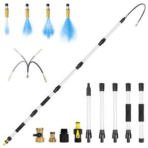 lot 1958 image: EVCITN 16FT Reach Gutter Cleaner, Gutter Cleaning Tools from the Ground with 34 Brass Shut-Off Valve & Bendable 360° Rotating Water Wand