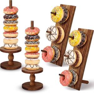 lot 1964 image: Zhehao 4 Pcs Donut Stand Acacia Wood Holder for Party Wedding