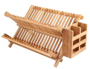lot 1974 image: Lawei Bamboo Dish Drying Rack with Utensil Holder - Collapsible Dish Drainer Foldable Dish Rack Bamboo Plate Rack for Plates, Cups, Mugs, Utensil, Flatwares