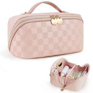 lot 1988 image: Prite Makeup Bag Travel Toiletry Bag Open Flat Cosmetic Organizer for Women