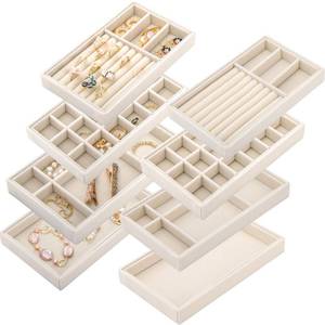 lot 2001 image: Elsjoy 8 Pack Velvet Jewelry Trays, Stackable Jewelry Organizer Trays for Drawers, Beige Jewelry Storage and Display Tray Inserts for Necklaces, Rings, Earrings
