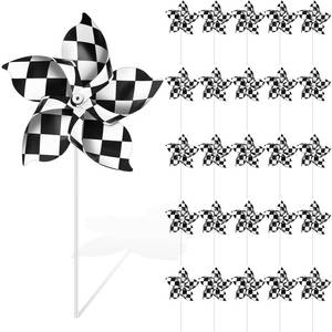 lot 2002 image: Hungdao 25 Pcs Black and White Checkered Pinwheels, Race Car Party Favors