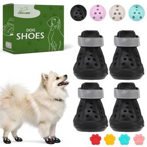 lot 2011 image: EVA Dog Shoes- Non-Slip Waterproof Dog Booties for Hot Pavement Summer Easy ON & Off Reflective Adjustable Pet Boots & Paw Protectors, Rugged Sole for Small Medium Large Dog Outdoor Walking (Black, S)