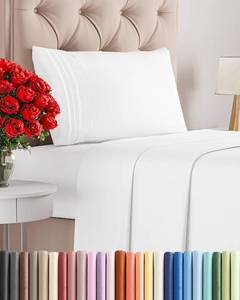 lot 2016 image: Twin Size 3 Piece Sheet Set - Comfy Breathable & Cooling Sheets - White