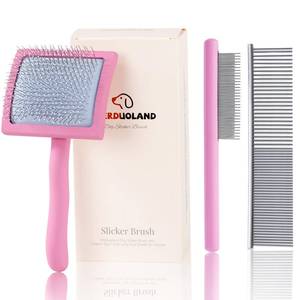lot 2018 image: Werduoland Pink Slicker Brush for Long Haired Dog Wooden Handle Coated Pins