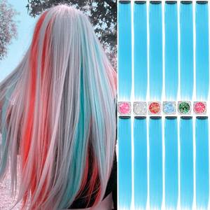 lot 2023 image: Colored Hair Extensions, 22 Inch Straight Clip in Hair Extension Body Face Hair Glitter Multi Color Rainbow Pink Red Hairpiece Extensions