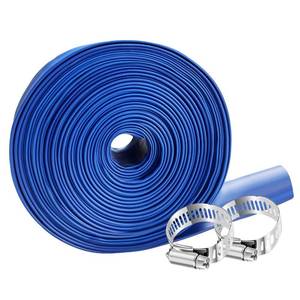 lot 2027 image: YASHINE PVC HOSE 250ft, Pool Backwash Hose, Heavy Duty Reinforced Blue PVC Discharge Hose Lay Flat Water, For Swimming Drain Pools and Clean Filters, with 2 Clamp