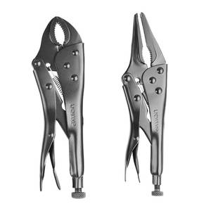 lot 2030 image: Lichamp Locking Pliers Set - 10 inch Curved Jaw and 9 inch Long Nose Vise Pliers, Vise Grips for Automotive, Plumbing, Metalworking
