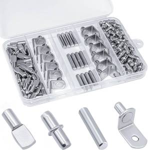 lot 2044 image: 120Pcs Shelf Pins Kit,4 Styles Nickel Plated Shelf Support Pegs,Plated Shelf Pins Holders for Bookcase Kitchen Closet Shelf Shelves Furniture Cabinet��5mm (14 inch) cabinet shelf pegs