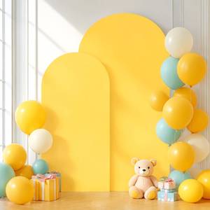 lot 2045 image: Yellow Arch Backdrop Covers - 7.2FT, 6FT Spandex Fitted Wedding Arch Stand Covers Round Top Chiara Arch Backdrop Cover for Wedding Birthday Party Decoration