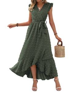 lot 2053 image: BTFBM Swiss Dot Wedding Guest Dresses for Women,Army Green,S