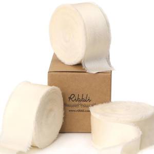 lot 2069 image: Ribbli Ivory Silk Satin Ribbon 1 Inch x 30 Yard Handmade Frayed Chiffon Cream Ribbon for Gift Wrapping Wedding Invitations Bridal Bouquets Home Decor