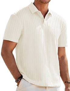 lot 2072 image: JMIERR Mens Textured Polo Shirt Short Sleeve, Beige, XL