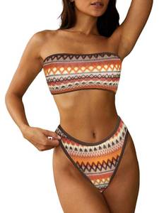 lot 2075 image: ZAFUL Women Strapless Bandeau Bikini 2 Piece Swimwear Lace up Bathing Suits - Size Medium