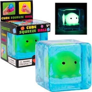 lot 2083 image: Cube Squeeze Ball Stress Fidget Toy, Glow in the Dark Gel Filled Ice Cube, Slow Rising Squishy Sensory Toy for Anxiety Relief, Kids and Adults (Octopus)