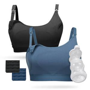 lot 2089 image: Momcozy Pumping Bra Hands Free, Pumping and Nursing Bra in One Holding Breast Pump for Spectra, Lansinoh, Medela, Black,blue-2pk, XX-Large