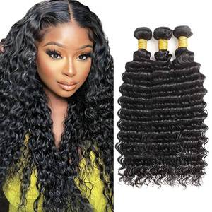 lot 2090 image: Human Hair Bundles Wet and Wavy Bundle 1B Deep Wave Human Hair Bundles 28 30 32 inch Brazilian Natural Black Deep Wave Bundle