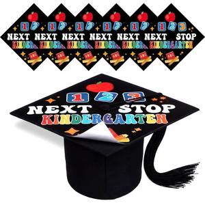 lot 2093 image: Knitgrip 24 Pcs Graduation Cap Topper Craft for Kindergarten Preschool Graduation DIY Craft Next Stop Kindergarten Graduat Caps Stickers Decoration Congrats Grad Stickers Set (Black)