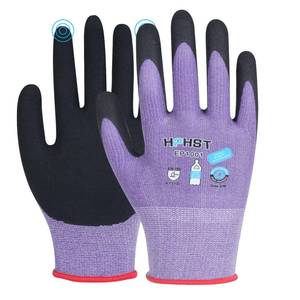 lot 2095 image: HPHST Work Gloves for Women, Eco Friendly Safety Work Gloves with Breathable Rubber Coated, Smart Touch,3 Pairs (Purple) (M)