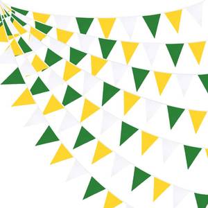 lot 2119 image: 32Ft Yellow Green White Pennant Banner Fabric Triangle Flag Bunting Garland for Spring Summer Party Decorations Golf Birthday Wedding Engagement Tea Party Outdoor Garden Hanging Decorations