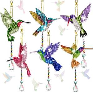 lot 2121 image: JeCuiK 6 Pcs Diamond Painting Wind Chime Hummingbird Diamond Art Suncatcher