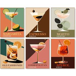 lot 2353 image: Offito 6 Pack Paint by Numbers Kit for Adults, Retro Cocktail, 8x10 Inch