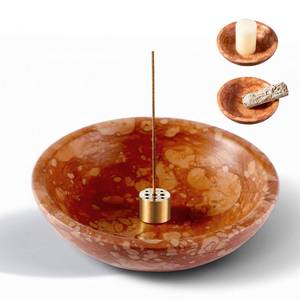 lot 2357 image: Koville Natural Marble Incense Holder, Incense Holder for Sticks with 9 Holes, Handmade Incense Burner Ash Catcher for Meditation Yoga SPA, Balsam FirPalo SantoSageCone (Red)