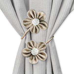 lot 2358 image: Curtain Tie Backs for Curtain Drapes, Boho Decor Holdback Farmhouse TieBacks for BlackoutSheer Curtains, Jute Rope with Flower, Natural Decor Shabby Chic Drapery Holder, Pack-2