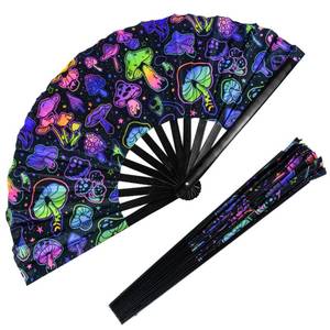 lot 2371 image: Rave Folding Fan, Large Clack Hand Fan UV Glow Festival Popping Handheld Foldable Silk Fan Rave Outfit Accessories for Women Men Girl Music Party EDM Drag Queene Dance Performance Decoration Gift
