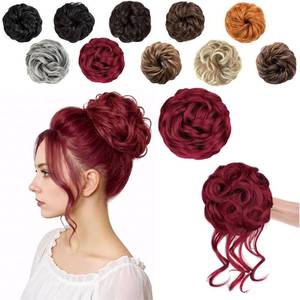 lot 2378 image: NEOWIG 2PCS Messy Bun Hair Pieces Wavy Curly Synthetic Updo Chignon Fake Scrunchies Ponytail Extension for Women Burgundy Red