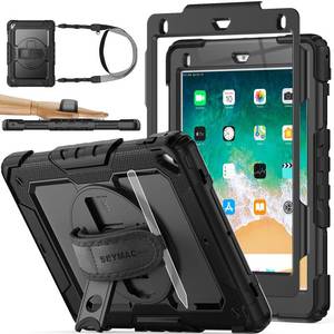lot 2408 image: SEYMAC stock Case for iPad 6th  5th Generation CaseAir 2  Pro 9.7 inch, Heavy Duty Protective with Screen Protector, with Pencil Holder, Hand Strap, Shoulder Strap, 360 Rotate Stand, Black