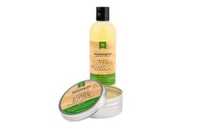 lot 2416 image: The Boardsmith Organic Cutting Board Oil and Board Butter Set - Organic Fractionated Coconut Oil and Food Grade Beeswax Wood Conditioner - Plant-Based Butcher Block Conditioner - Made in USA