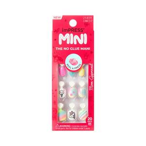 lot 2422 image: Kiss Impress No Glue Mani Press On Nails, Mini, Berry Best, Multicolor, Kids Size, Squoval Shape, Includes 20 Nails, 1 Mini File