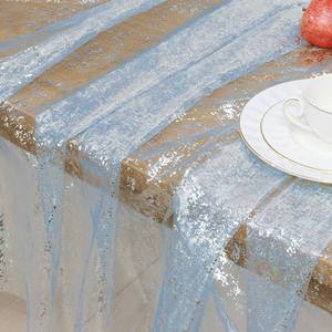 lot 2434 image: vveiiye 4 Pack Blue Rectangular Gauze Tablecloth 58x84 Inch, Glitter Tulle Tablecloth with Silver Metallic Foil, Sparkle Sheer Table Cloth for Wedding, Birthday Party, Holiday Table Decor