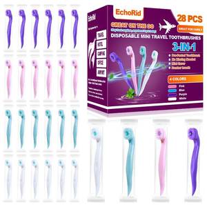 lot 2438 image: EchoRid Mini Disposable Toothbrush, Pre-Pasted Toothbrushes with Toothpaste and Toothpick for Travel - Fluoride Free, No Rinsing Needed, Mint Flavor, Fresh Breath Anywhere Anytime - 28 Ct