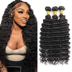 lot 2452 image: #1B Human Hair Bundles Natural Black Deep Wave Bundles 18 20 22 Inch Knotless Virgin Black Deep Wave Human Hair Extensions For Women 50gBundle Total 150g
