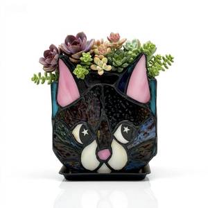lot 2475 image: Entlityful Star Black Cat Decorative Flower Pot, Handcrafted Ceramic Planter with Star Eyes, Modern Home Garden Decor