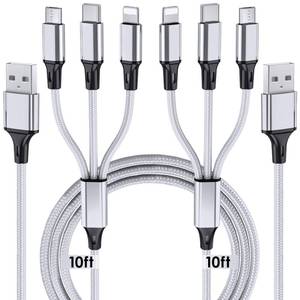 lot 2490 image: Multi Charging Cable, 10ft 2Pack Multi Phone Charger Cable Braided 3 in 1