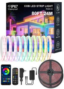 lot 3725 image: 80FT COB RGB IC Outdoor LED Strip Lights Waterproof Multicolor Flexible 24V