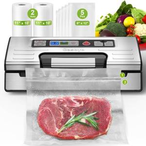 lot 3726 image: Gasbye 95kPa Precision Vacuum Sealer Machine, Double Heat Seal for DryMoist Food, Easy-Lock Handle, Built-in Bag Storage & Cutter, Progress Display, Pulse Mode, Removable Drip Tray, Silver